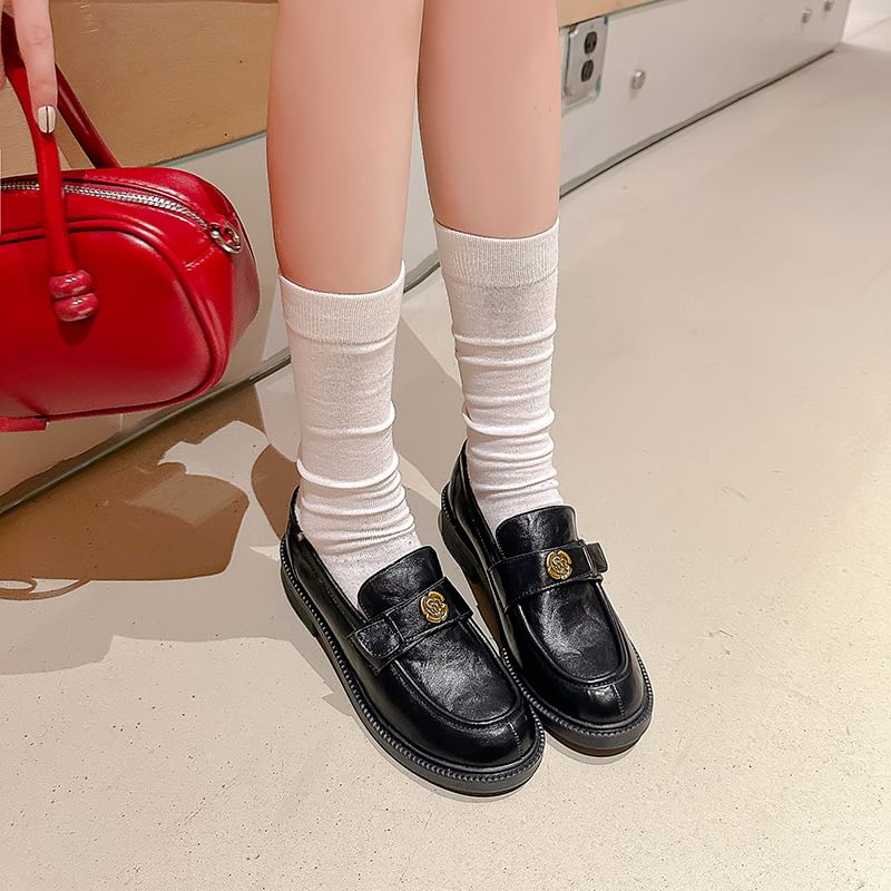 Floral Loafers Faux Leather Platform Accent