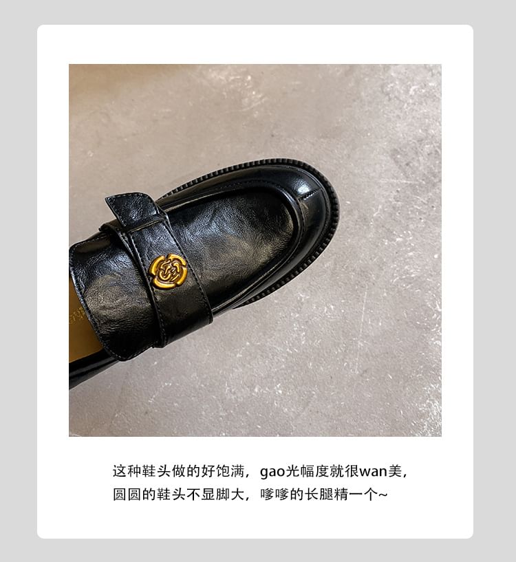 Floral Loafers Faux Leather Platform Accent