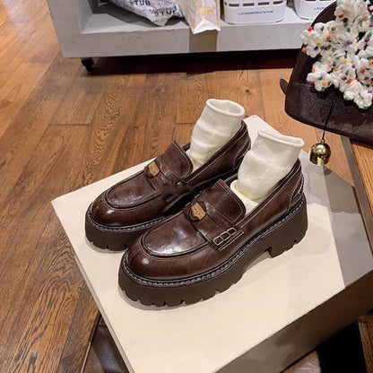 Loafers Plain Penny Faux Leather Platform