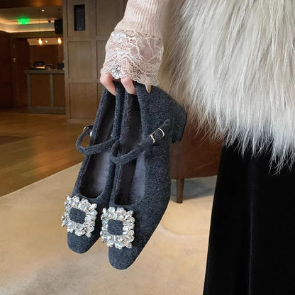 Rhinestone Accent Heel Jane Mary Pumps Chunky