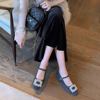 Rhinestone Accent Heel Jane Mary Pumps Chunky