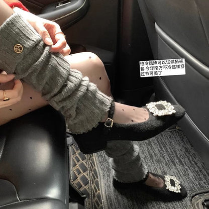 Rhinestone Accent Heel Jane Mary Pumps Chunky