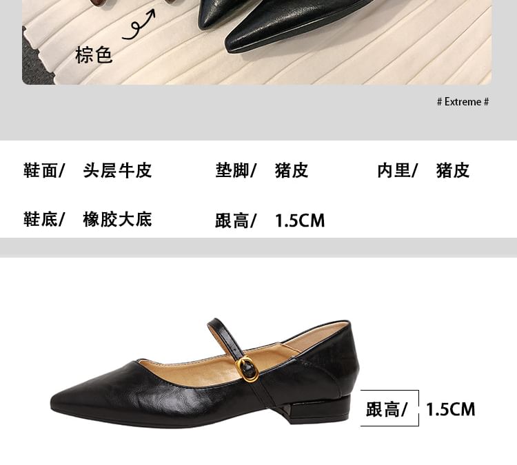 Heel Mary Leather Faux Buckled Pointed Pumps Plain Jane Toe Low