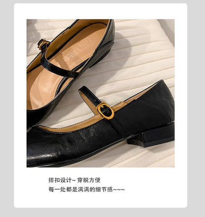 Heel Mary Leather Faux Buckled Pointed Pumps Plain Jane Toe Low