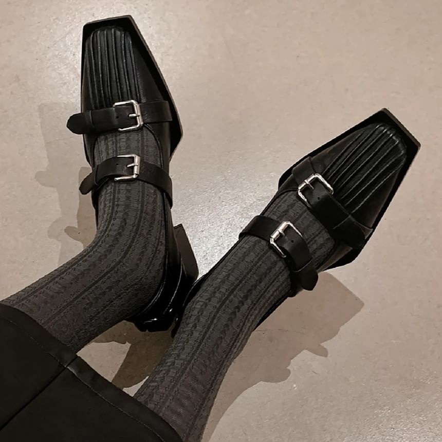 Toe Block Mary Jane Pumps Buckle Heel Square