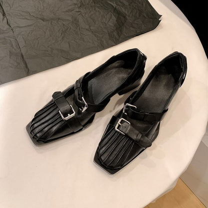 Toe Block Mary Jane Pumps Buckle Heel Square