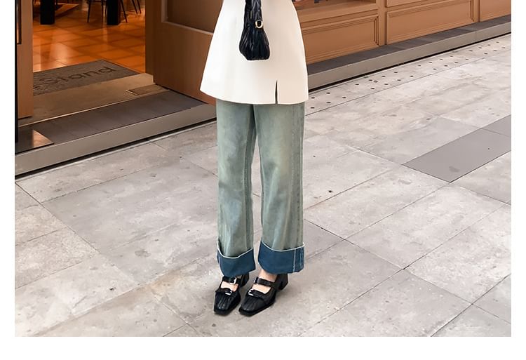 Toe Block Mary Jane Pumps Buckle Heel Square