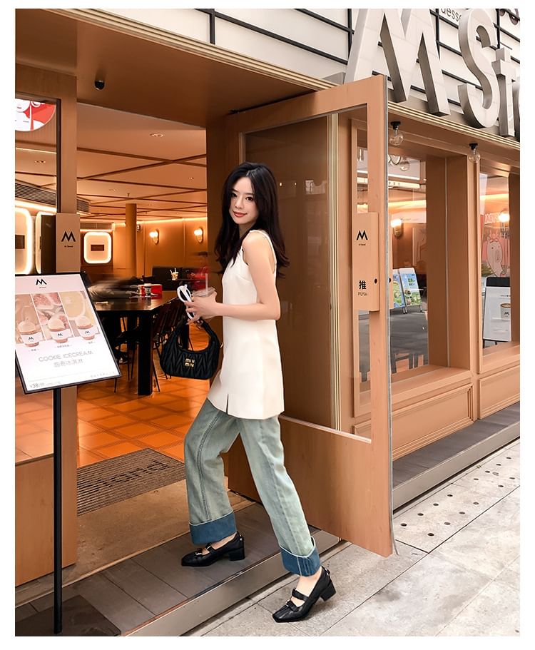 Toe Block Mary Jane Pumps Buckle Heel Square