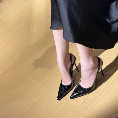 Grain Crocodile Pointed Toe Pumps Stiletto Slingback