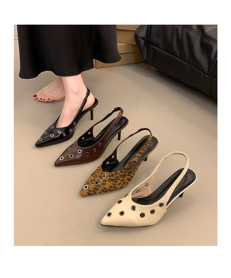 Toe Slingback Grommet Pointed Pumps