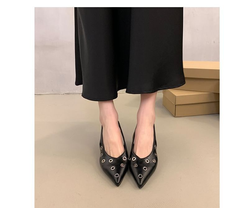 Toe Slingback Grommet Pointed Pumps
