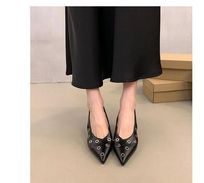 Toe Slingback Grommet Pointed Pumps