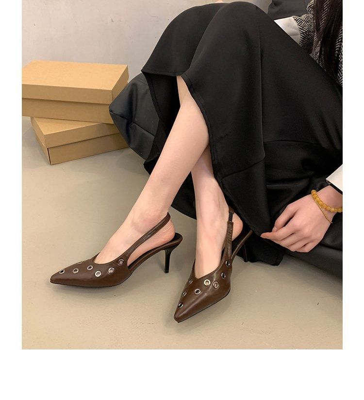 Toe Slingback Grommet Pointed Pumps