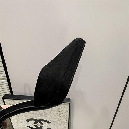 Platform Rhinestone Ankle Strap Toe Pointed Velvet Bow Fringe