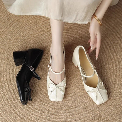 Pumps Mary Toe Heel Block Jane Square Bow