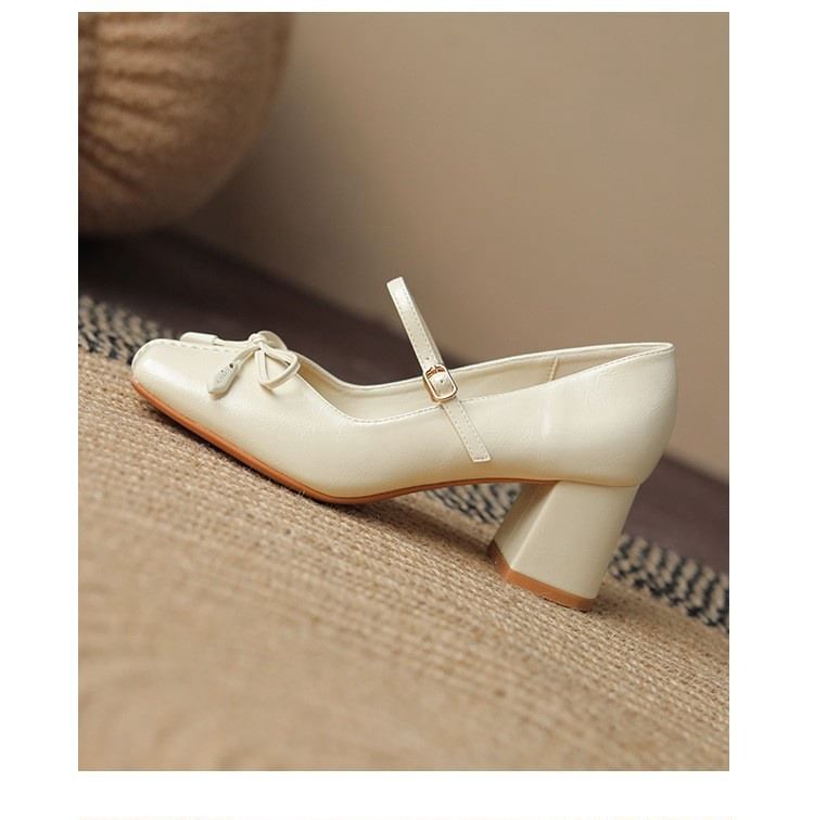 Pumps Mary Toe Heel Block Jane Square Bow