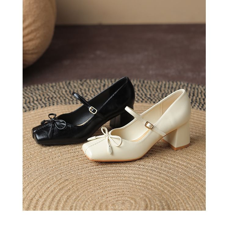 Pumps Mary Toe Heel Block Jane Square Bow