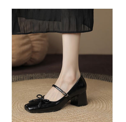 Pumps Mary Toe Heel Block Jane Square Bow