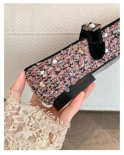 Flats Mary Tweed Pearl Cap Toe Faux Jane