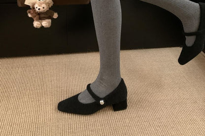 Heel Pumps Toe Jane Square Block Mary