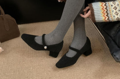 Heel Pumps Toe Jane Square Block Mary