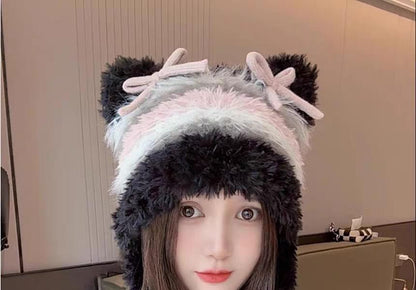 Beanie Bow Ear Cat Knit Fluffy