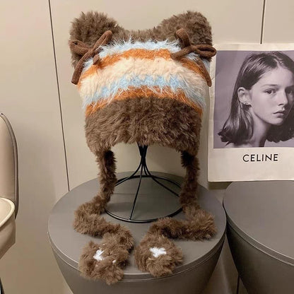 Beanie Bow Ear Cat Knit Fluffy