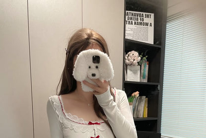 Square Lace Trim Neck Top Long-Sleeve