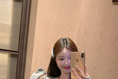 Plain Ruffle Crewneck Top Long-Sleeve