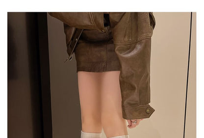 Cowboy Heel Boots Faux Chunky Leather