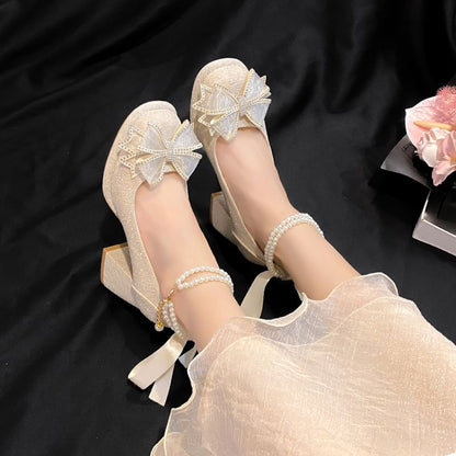 Bow Mary Chunky Shoes Jane Platform Heel