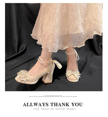 Bow Mary Chunky Shoes Jane Platform Heel