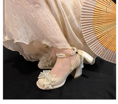 Bow Mary Chunky Shoes Jane Platform Heel