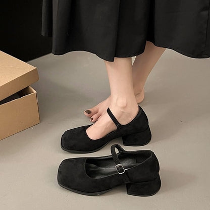 Mary Shoes Jane Heel Square-Toe Chunky