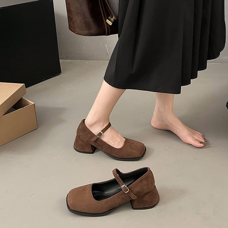 Mary Shoes Jane Heel Square-Toe Chunky