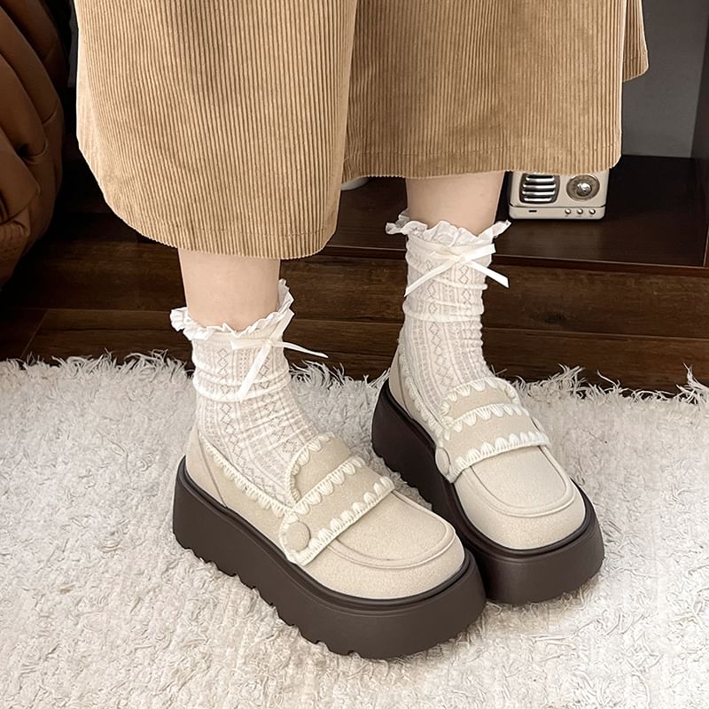 Platform Embroidered Loafers Trim