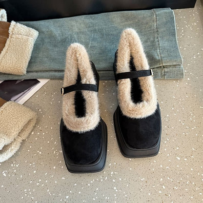 Heel Shoes Platform Mary Jane Square-Toe Chunky