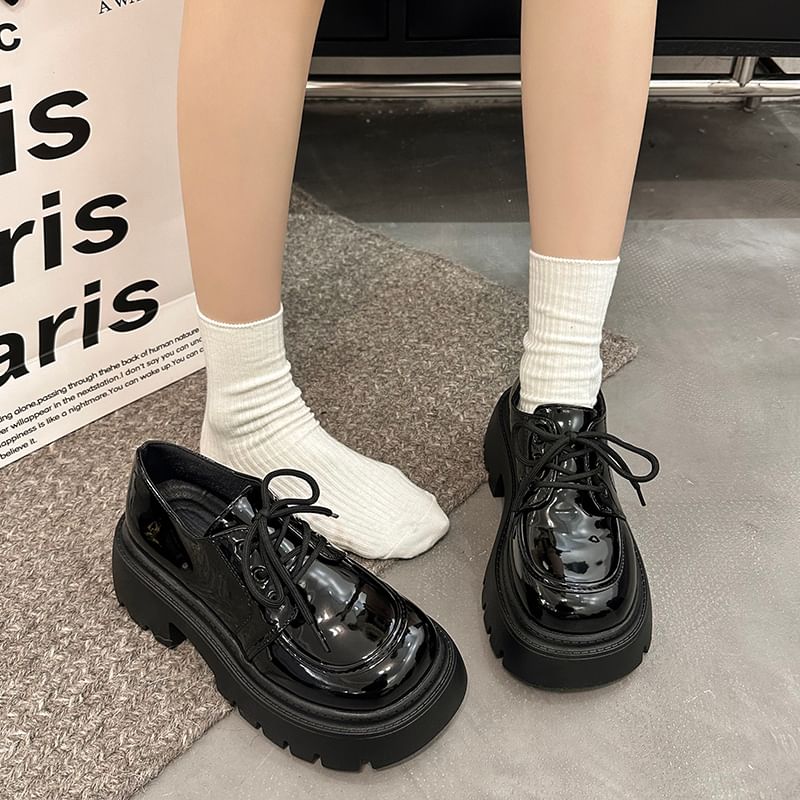 Platform Heel Chunky Shoes Lace-Up