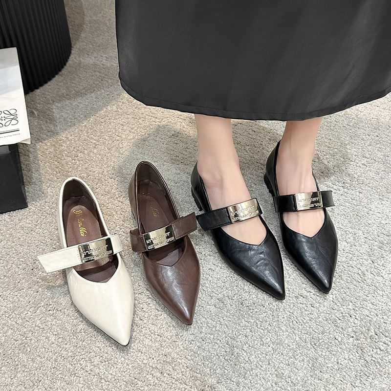 Buckled Heel Chunky Mary Shoes Pointy Jane