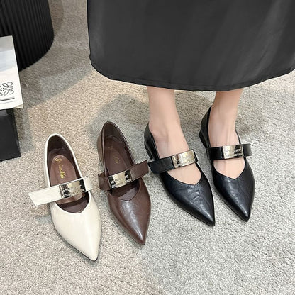Buckled Heel Chunky Mary Shoes Pointy Jane