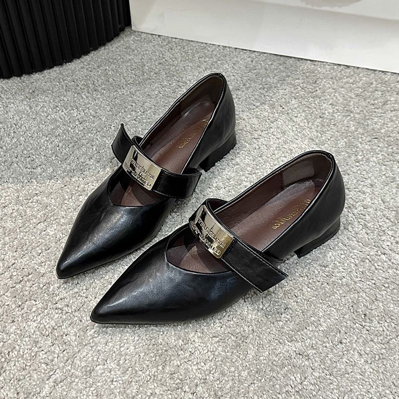 Buckled Heel Chunky Mary Shoes Pointy Jane