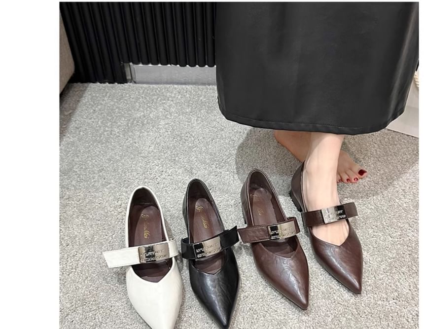 Buckled Heel Chunky Mary Shoes Pointy Jane