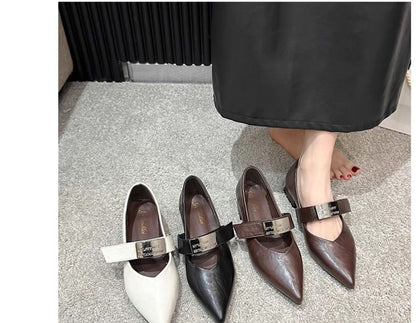 Buckled Heel Chunky Mary Shoes Pointy Jane
