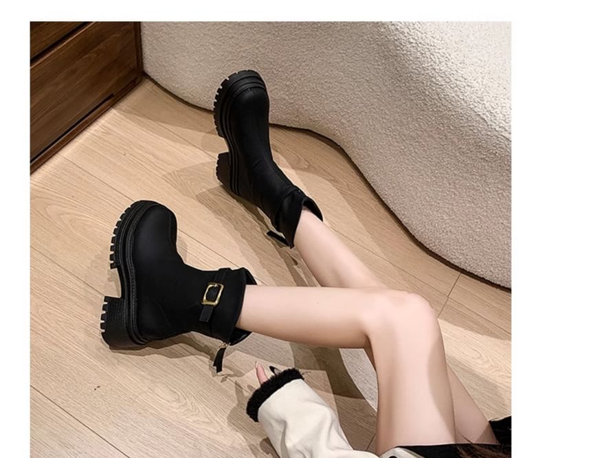 Buckled Chunky Short Heel Boots