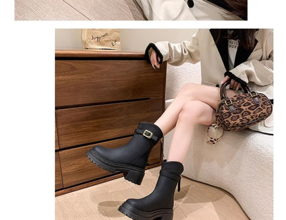 Buckled Chunky Short Heel Boots