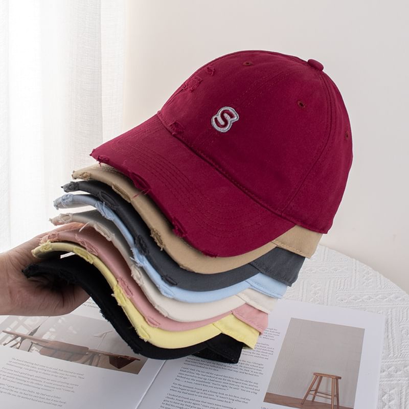 Distressed Baseball Cap Letter Embroidered
