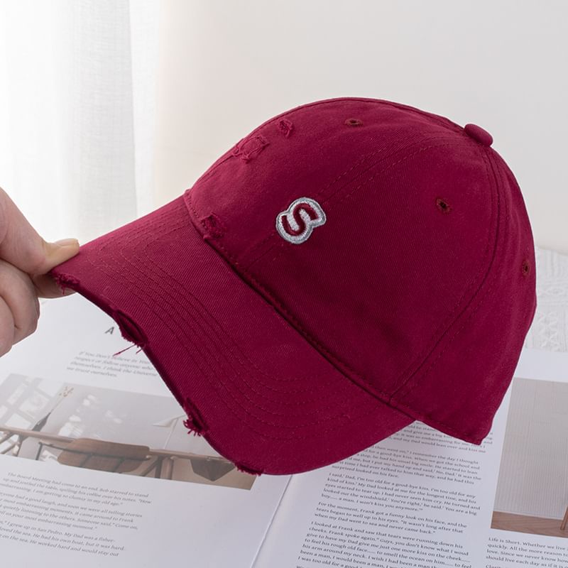 Distressed Baseball Cap Letter Embroidered