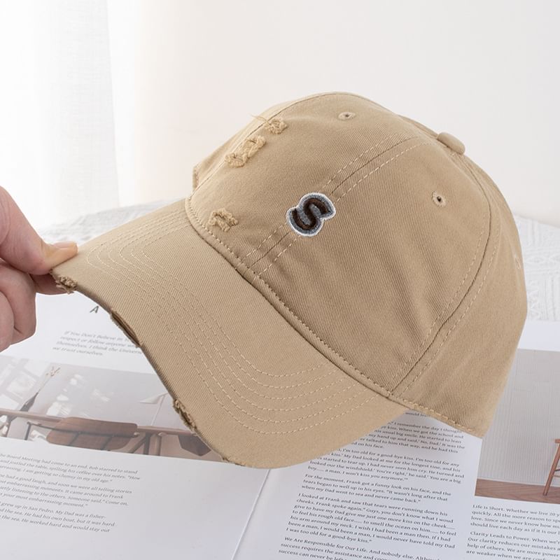 Distressed Baseball Cap Letter Embroidered
