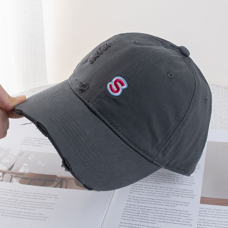 Distressed Baseball Cap Letter Embroidered