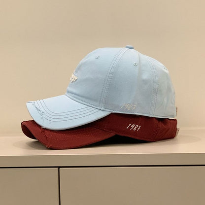 Embroidered Distressed Letter Cap